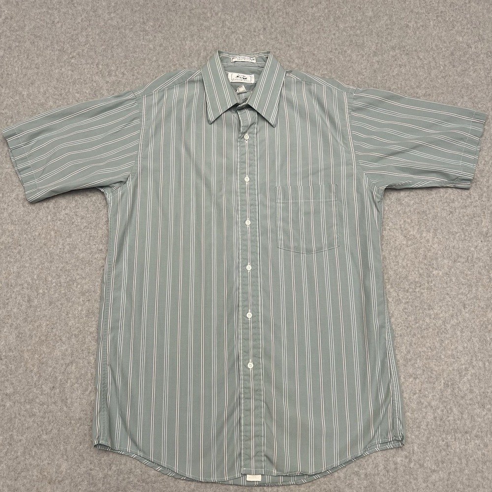 Arrow Shirt Men 15 Green Stripe Carriage Trade Poplin Made In USA 70's Union Vtg